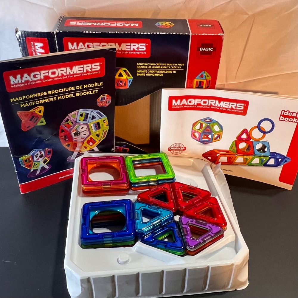 Magformers 18pc Basic Set Kids Rainbow Magnetic Building Tiles Toy euc
